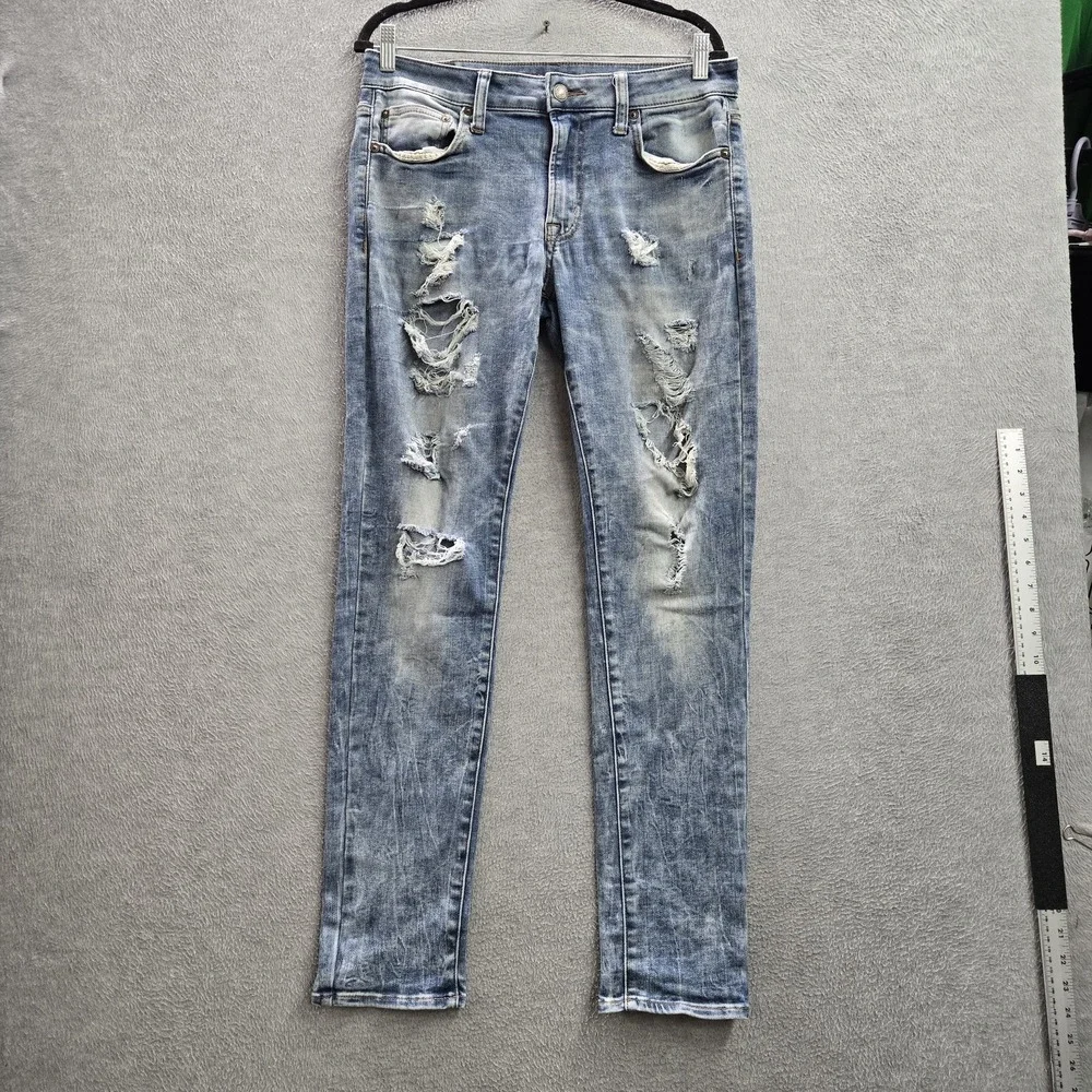 American Eagle Men Jeans 33X32 Blue Denim Distressed Skinny Next Level Flex